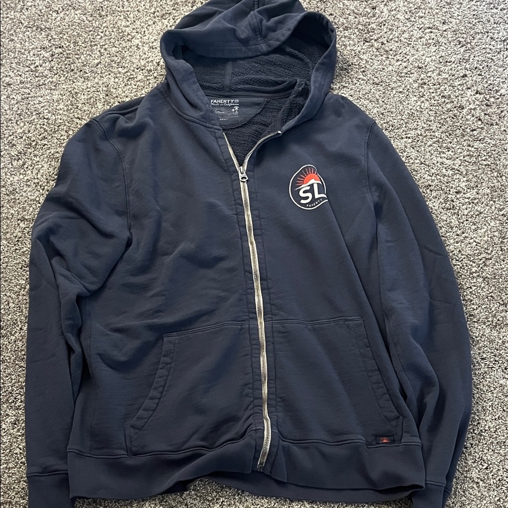 Faherty Dark Blue Zip-Up Sweater